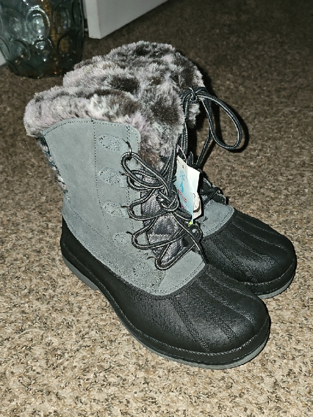 Women's Gray & Black Faux-Fur Lined Winter Boots, Nwts Sz 7!!